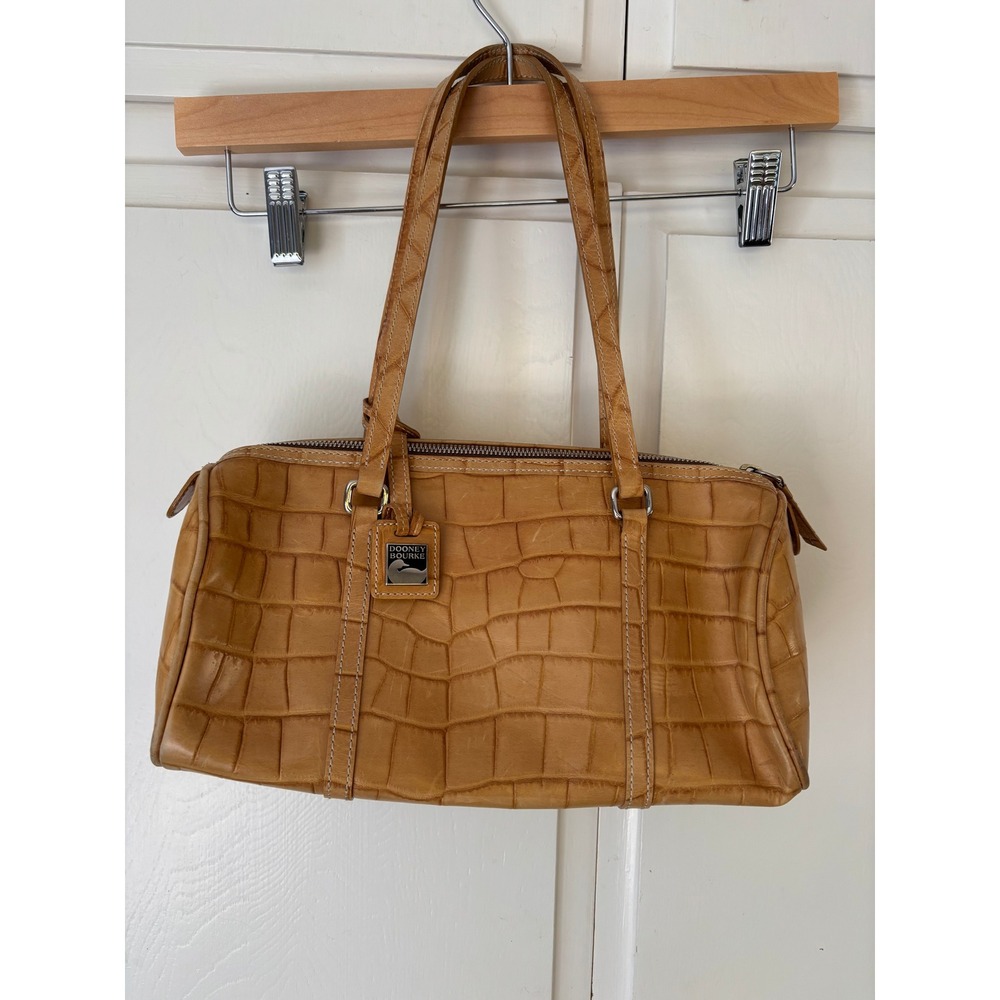 Dooney & Bourke Tan Croc Embossed Leather Shoulder Bag Satchel Duck Logo
